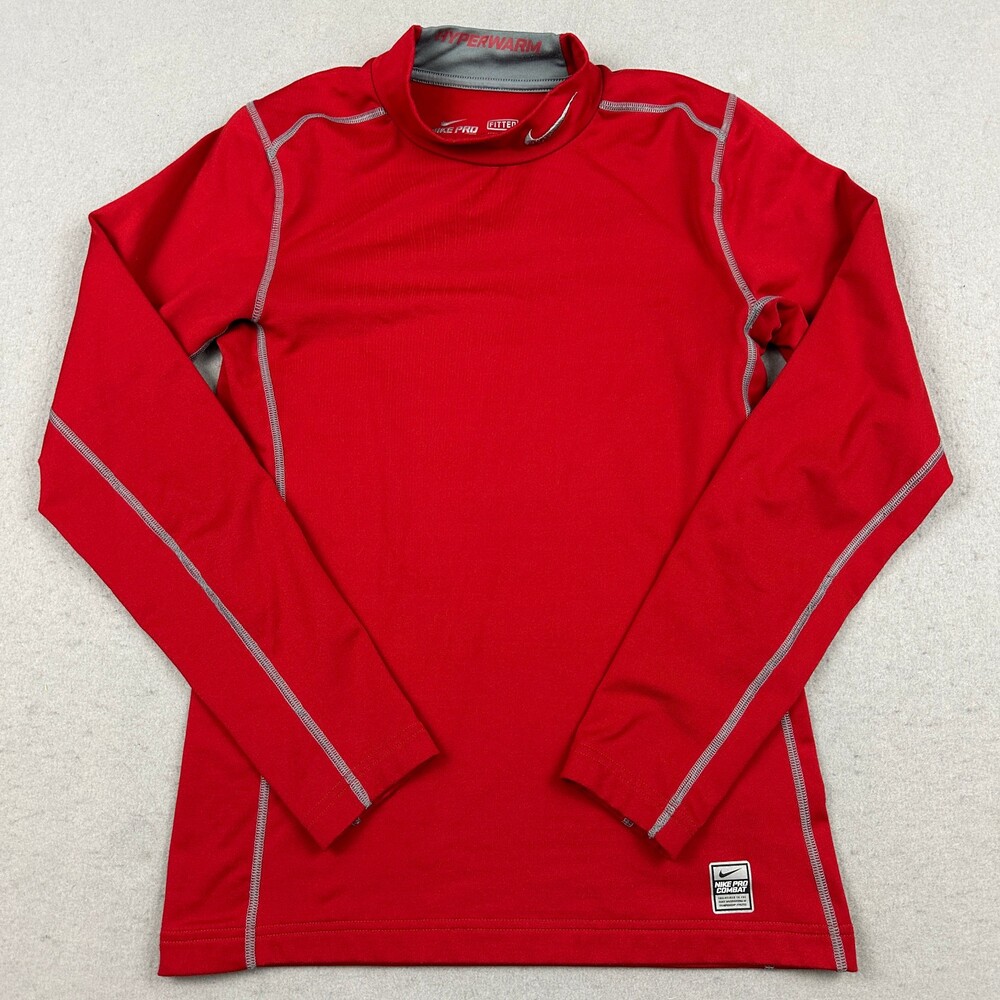 Nike Pro Combat Shirt Men S Red Hyperwarm Fitted Training Compression Base Layer